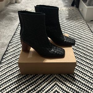 West Black Braided Leather heeled boots, women